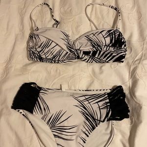 Women size S athleta bikini w/ bandeau; blackwhite